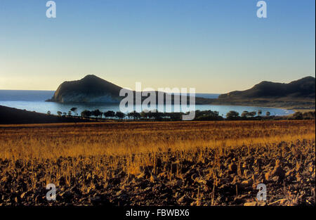 `Ensenada de los Genoveses´cove from Campillo de Genoveses.Cabo de Gata-Nijar Natural Park. Biosphere Reserve, Almeria province, Stock Photo